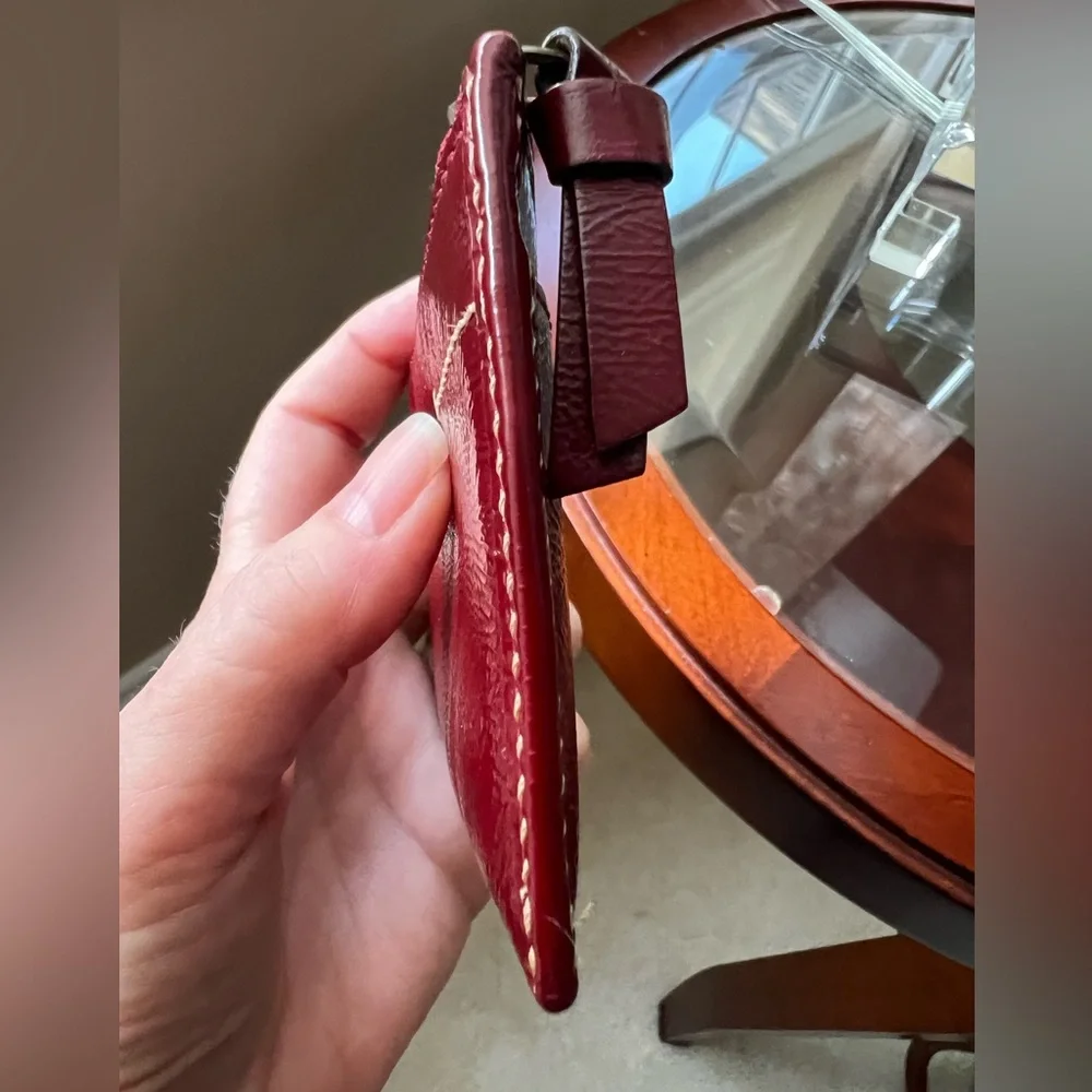 Coach Legacy Crimson Red Patent Leather Contrast Stitch Card Coin Pouch